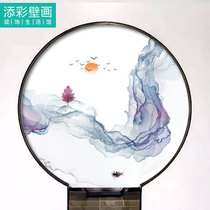 New Chinese style entrance ink round painting heart decorative painting custom living room background wall cloth Zen art landscape wallpaper