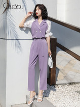 Fashion temperament Hepburn light familiar wind professional Korean version suit wide leg pants Western style two-piece suit womens summer