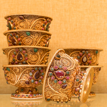Nepal water supply bowl pure copper handmade silk inlaid with gem Buddha front water supply Cup for Buddha Cup 8cm 1 set of 7