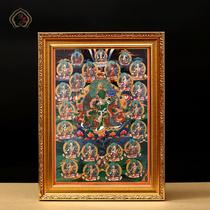 Thangka decorative painting Buddha statue hanging painting wall painting 21-degree mother four-arm viewing sound yellow wealth god photo frame painting mural painting
