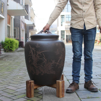 Large Yixing purple sand large tank Black cinnabar Ruyi with wooden frame base tea tank Puer white tea storage tank