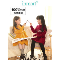 Yinman childrens clothing girl knitted sweater dress autumn and winter long big children Red Christmas foreign princess skirt