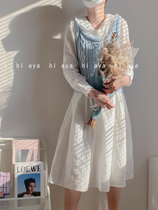 Fa-style sweet doll collar dress Early spring long sleeves Temperament Long small white dress Retro fairy skirt Long dress