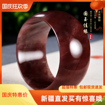 Hetian jade bracelet Xinjiang Golden Jade clove Purple Jade Violet bracelet widened womens jade bracelet A goods with certificate