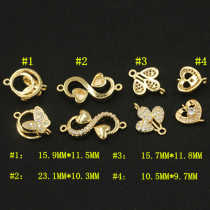 Copper Plated Real Gold Micro Inlaid Zircon Stone Loving Circle Round Butterfly S Shaped Twin-hole Connection sheet DIY string bead accessories