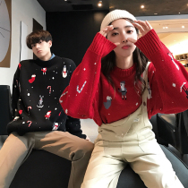Couple clothes autumn and winter 2021 New lazy wind sweater red Korean version of loose Joker French fried street Christmas