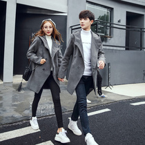 Autumn and winter 2021 Korean version of the tide hooded long trench coat lovers tweed coat winter
