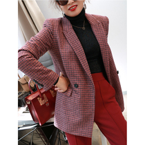 Italy imported wool bird double-breasted blazer womens texture thin retro woolen woolen suit