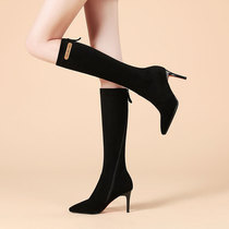 2020 High-knee boots thin leather pointed high boots thin-heeled boots Thin boots spring and Autumn single boots high heels