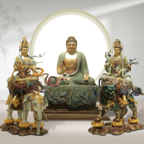 Manjushri Bodhisattva Buddha statue Pure copper painted Manjushri Bodhisattva mount Buddha Hall dedicated to large Huayan three holy ornaments Shakyamuni