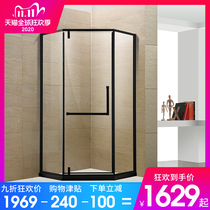 Custom stainless steel shower room partition black diamond shaped household toilet glass door bathroom wet and dry separation