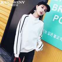 White half high collar sweater women spring autumn and winter loose Korean version of bf lazy wind pullover round neck 2021 New Tide ins