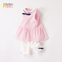 Female baby Summer Dress Navy style female baby 0-1-3 years old 4 Little Girls foreign car dress two-piece summer