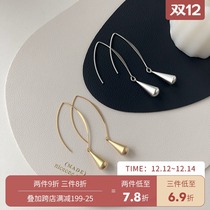 Simple design water drop earrings harbor wind earrings retro ins temperament sex cold wind long ear clip without ear hole female