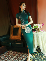 Green Qipao 2021 New Teenage Girl Vegetarian Retro China Wind Young Models Improved Tandem Dress Lady Summer Long