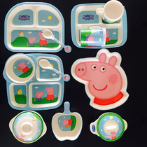 Pig Paige plate Childrens grid cartoon baby cute auxiliary food bowl Kindergarten cartoon melamine childrens tableware