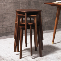North American walnut dining chair stool Full solid wood square stool Household dining table high bench Log restaurant dining chair