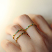 Yinben original 925 sterling silver plated 18K gold ring green spinel drill female finger ring Joker diamond ring