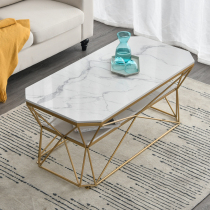  Simple modern coffee table Nordic small apartment living room rectangular metal glass table ins Marble creative light luxury