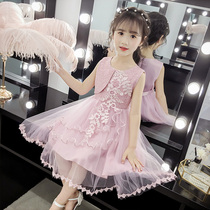 Girl dress 2021 new summer dress big childrens dress foreign style princess dress girl puffy mesh skirt