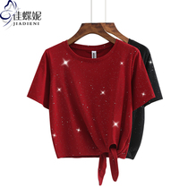 Summer new round neck cotton loose short sequin short sleeve T-shirt Korean version popular starry interior