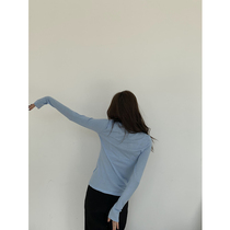 Sleep at 11 Homemade Han Feng Simple Gentle Solid Color Backing Shirt Collar Comfortable Long Sleeve Knitted Shirt Top