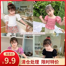  Girls Korean foreign style bubble sleeves court style cotton childrens T-shirt 2020 summer new baby princess top