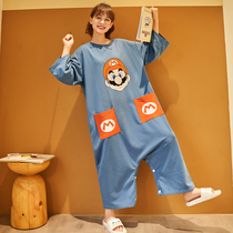 Pajamas womens summer 2021 new long cotton thin cartoon animation spring and autumn one-piece nightgown home clothes