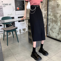  Black temperament suit skirt female thin hip one-step skirt 2021 new a-line vertical high-end skirt
