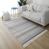 Nordic ins linen cotton hemp carpet Moroccan floor mat Bohemia living room woven carpet bedroom bedside