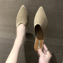 High-heeled slippers for women to wear outside 2021 spring and summer new thin-heeled cat and elastic cloth sandals for women Korean version of all-match shoes for women