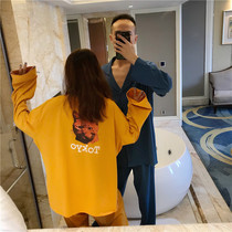 Korean couples pajamas female spring and autumn cotton sweet cute cat home clothes plus size fat mm200 kg suit