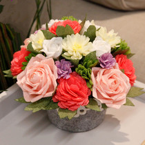 Free Cut Rose Bouquet Emulation Flower Potted Table Hem Unwoven Fabric Handmade Diy Make Creative Adult Material Bag