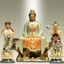 Guanyin Buddha statue Zen Guanyin ornaments Pure copper enamel filigree inlaid with gold Shancai boy Dragon female Guanshiyin Bodhisattva large