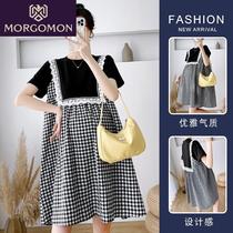 Pregnant women dress up summer tide fashion style splicing plate skirt over knee loose cotton pregnant dress ZW0503