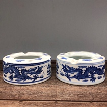 Jingdezhen 80 s inventory factory goods porcelain state-owned porcelain factory blue and white dragon pattern ashtray bag Old Fidelity
