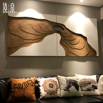 New Chinese living room sofa background wall decorative painting high-grade atmospheric model room relief three-dimensional mural wood carving hanging painting