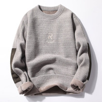 Tide brand winter New plus velvet thick round neck loose sweater men Korean trend warm inside knitted base shirt