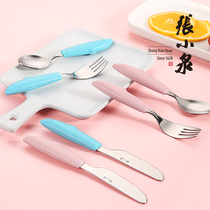 Zhang Koizumi Children Cutlery Stainless Steel Baby Drink Soup With Noodle Spoon Fork Cut Meat Meal Knife Assisted Meal Spoon Three Sets