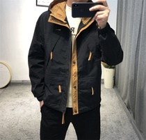 Monocular Jacket 2020 Autumn New Korean Mens Hooded Color Patchless Shoulder Multi Pocket Wide Casual Coat Tide