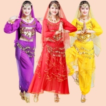 Indian dance drama Out of suit Ethnic performance Swivel Pants Long Sleeves Practice Belly Leather Dance Color Dot Skirt Autumn Winter Stage
