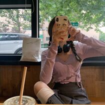  2021 spring and autumn new long-sleeved T-shirt womens cross-strap short hot girls slim all-match western style top ins tide