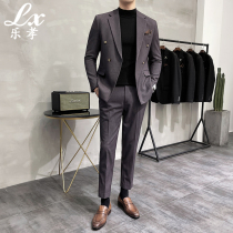 Suit mens suit autumn and winter British business formal dress casual corduroy jacket slim fashion double-breasted small suit