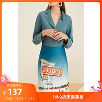 Lily summer new womens asymmetric collar fake two pieces commuter long sleeve dress 119200C7185