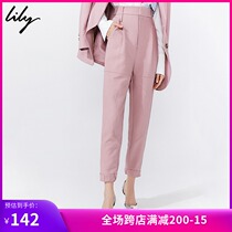 Lily new womens solid color twill overalls high waist small feet snap tapered pants suit pants 5922KK
