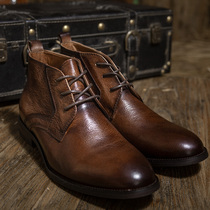 Inlen Wind Retro Genuine Leather High Help Boots Man HAND POLISH FOR BUSINESS CASUAL DOING OLD MARTIN BOOTS ROUND LEATHER SHOES