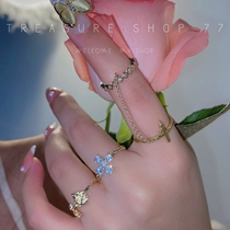 Gold Leaf Years ● Nets Red Retro Roses Flowers Cross Chain Two Sets Of Rings Superior Fashion Ring Fairy