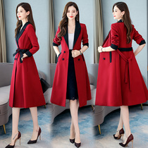 Wind coat woman with long style Korean version 2022 Spring and autumn new womens clothing collection waist display slim wind clothes over knee and long jacket