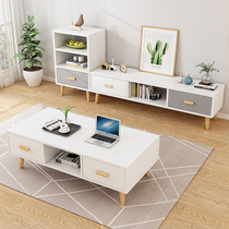 Nordic TV cabinet Coffee table combination Modern simple small apartment Solid wood TV cabinet Simple living room Japanese-style floor cabinet