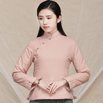 Retro short coat cheongsam top silk cotton padded jacket womens thin cotton linen tea man clothing Chinese cotton coat Winter Tea clothing